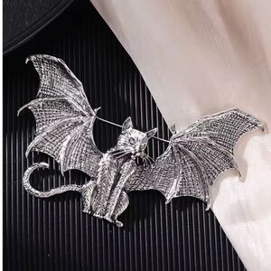 Vintage Wings Bat Cat Silver Brooch